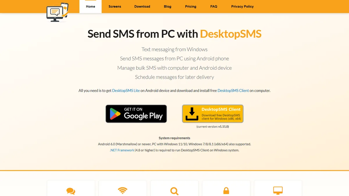 Náhled webu desktopsms.net — SMS z počítače