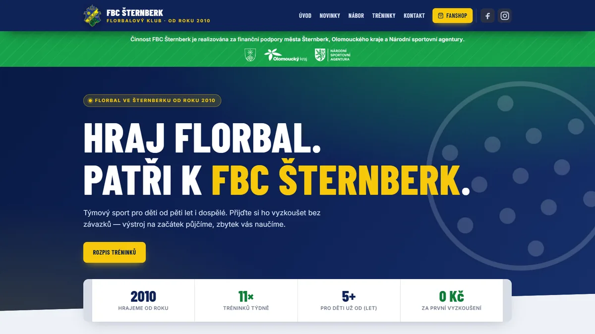 Náhled webu fbcsternberk.cz — Florbalový klub