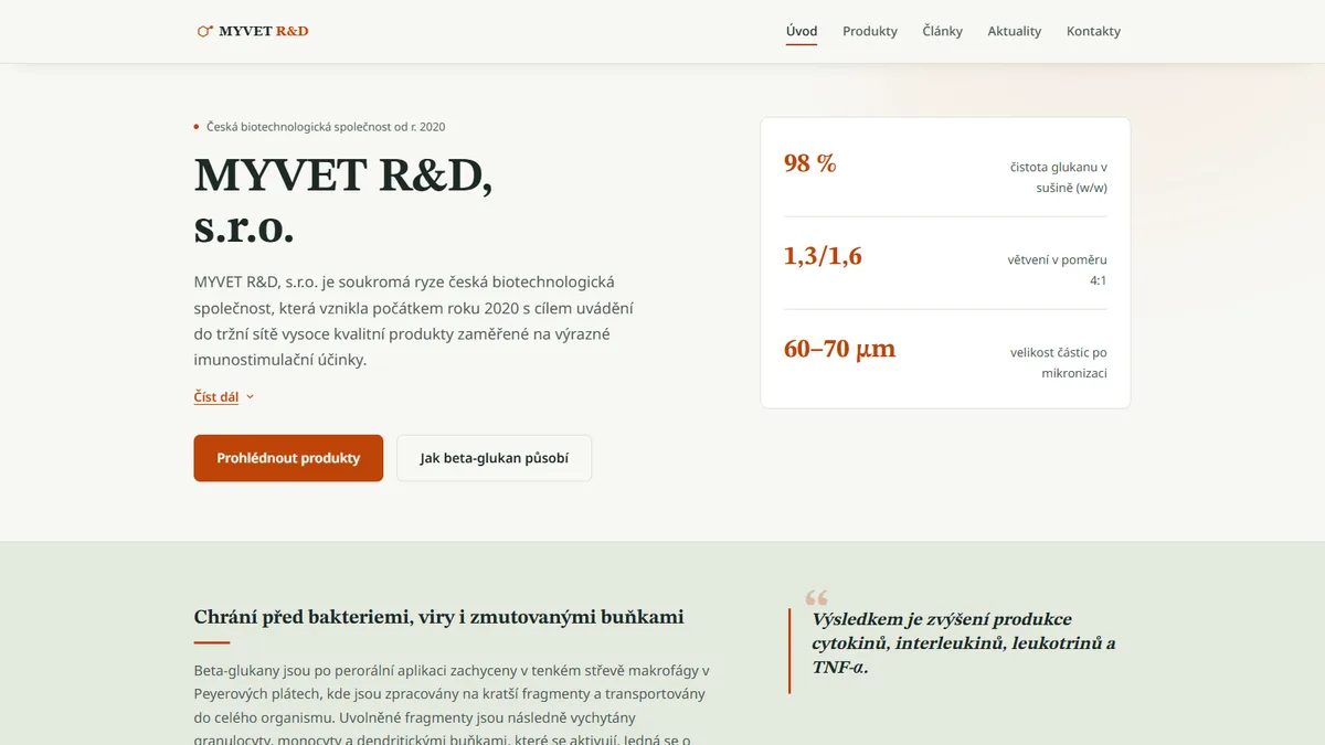 Náhled webu myvetrd.cz — Beta-glukany
